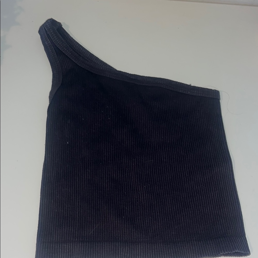 Nikibiki Black Ribbed One-Shoulder Top